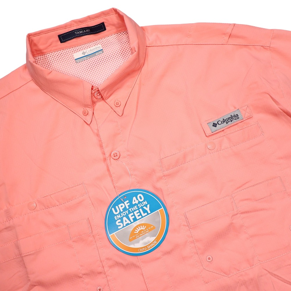 COLUMBIA Men's XL Coral Pink PFG Tamiami II Omni-Shade UPF 40 Fishing Shirt NWT